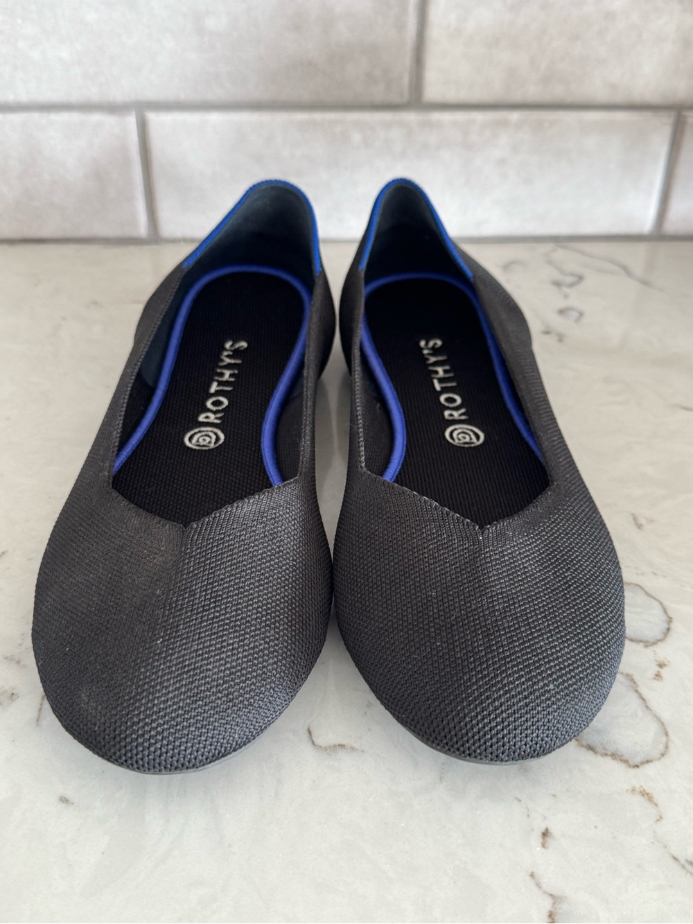 Rothy's Black Flats with Blue Trim and Rounded Toe. Sz 12.5